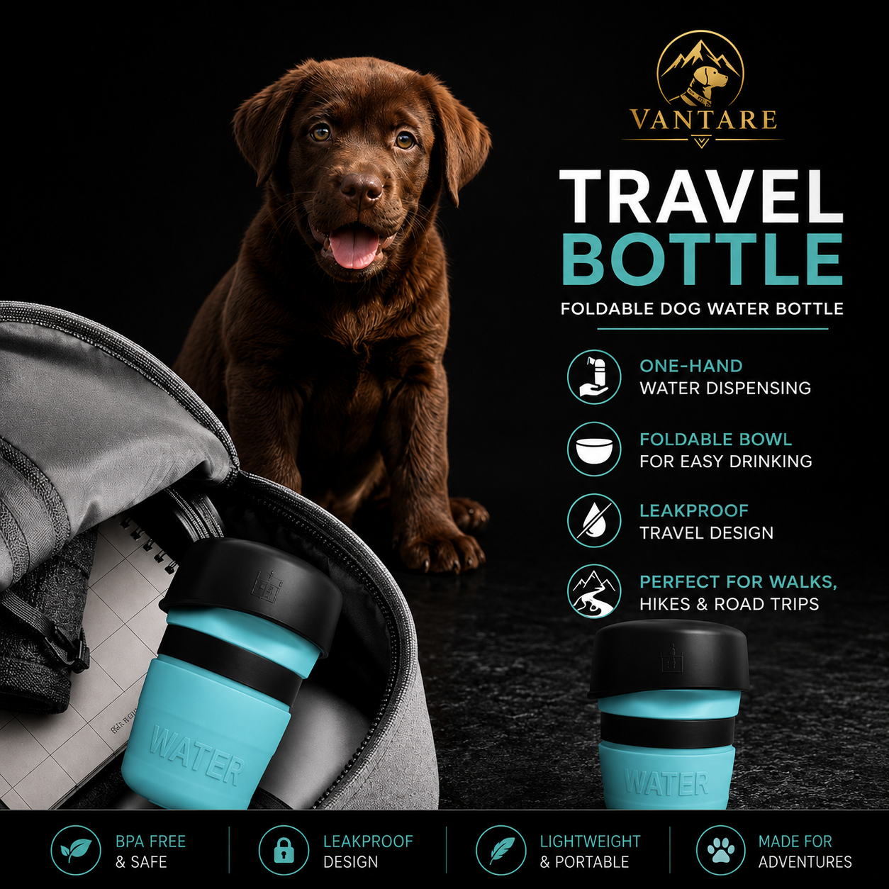 Vantare Foldable Dog Water Bottle
