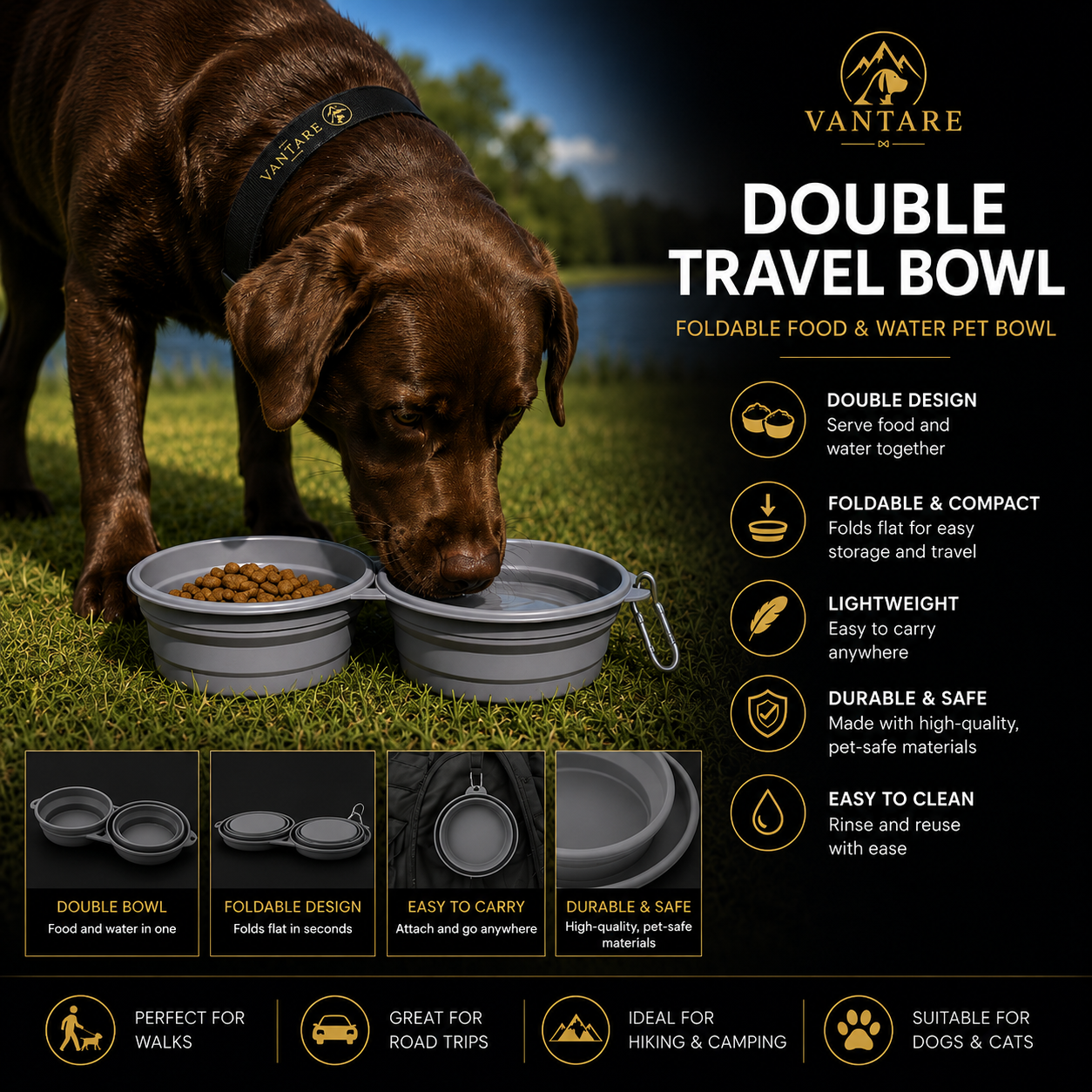 Vantare Double Foldable Travel Bowl