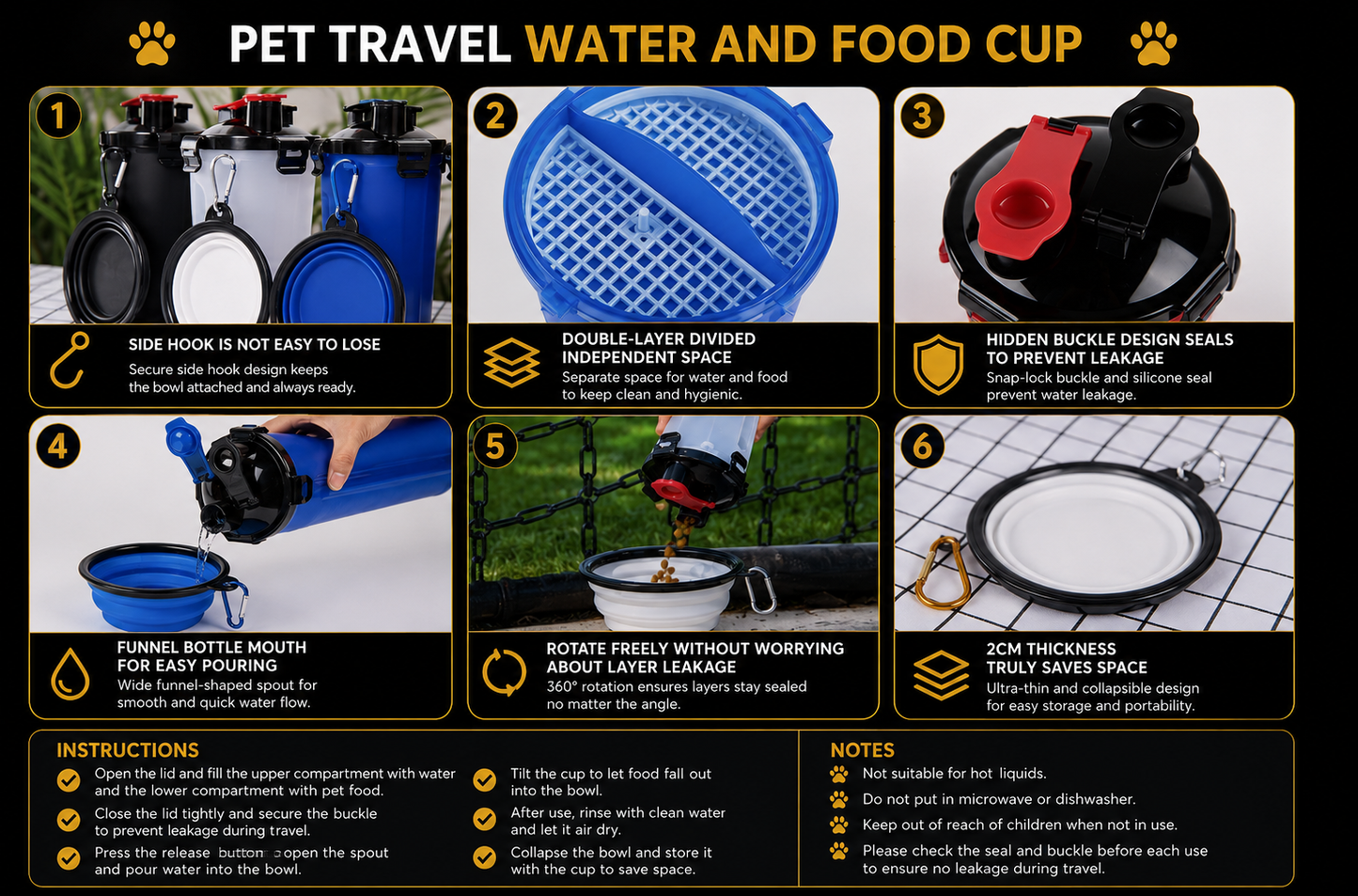 Vantare Foldable Pet Travel Bowl With Water Bottle