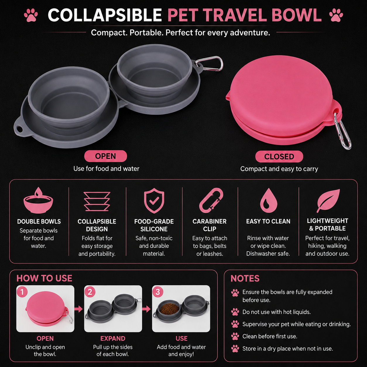 Vantare Double Foldable Travel Bowl
