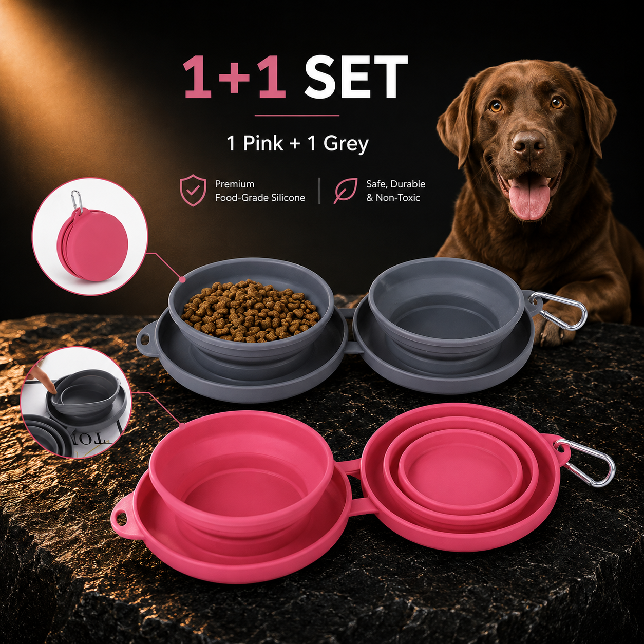 Vantare Double Foldable Travel Bowl