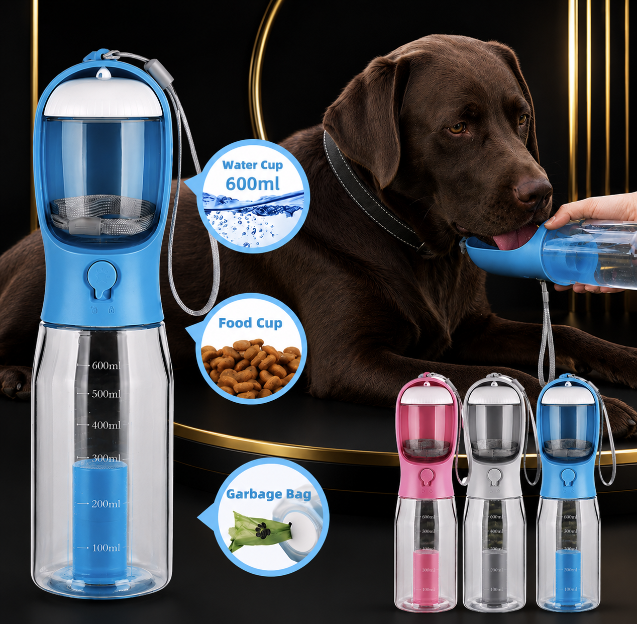 Vantare Travel Bottle for Dogs – Water, Food & Waste Bags in One