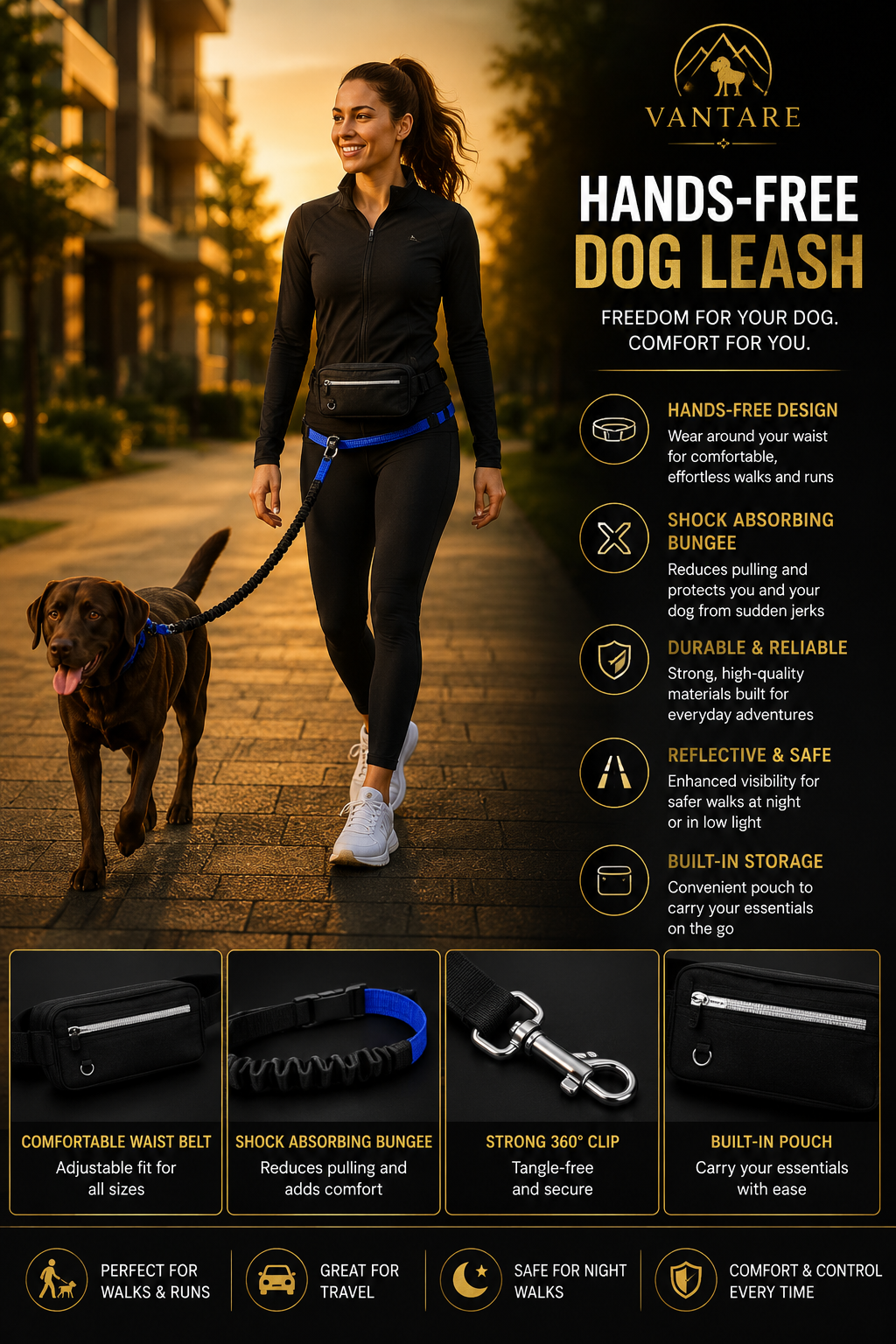 Vantare Hands-Free Shock-Absorbing Dog Leash