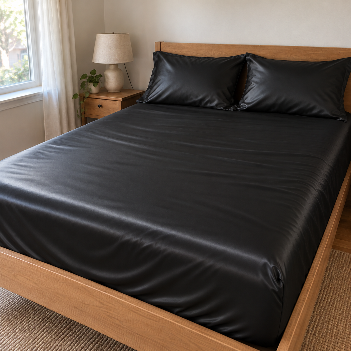 The Night Sheet: Waterproof Satin Fitted Sheet + 2 Pillowcases