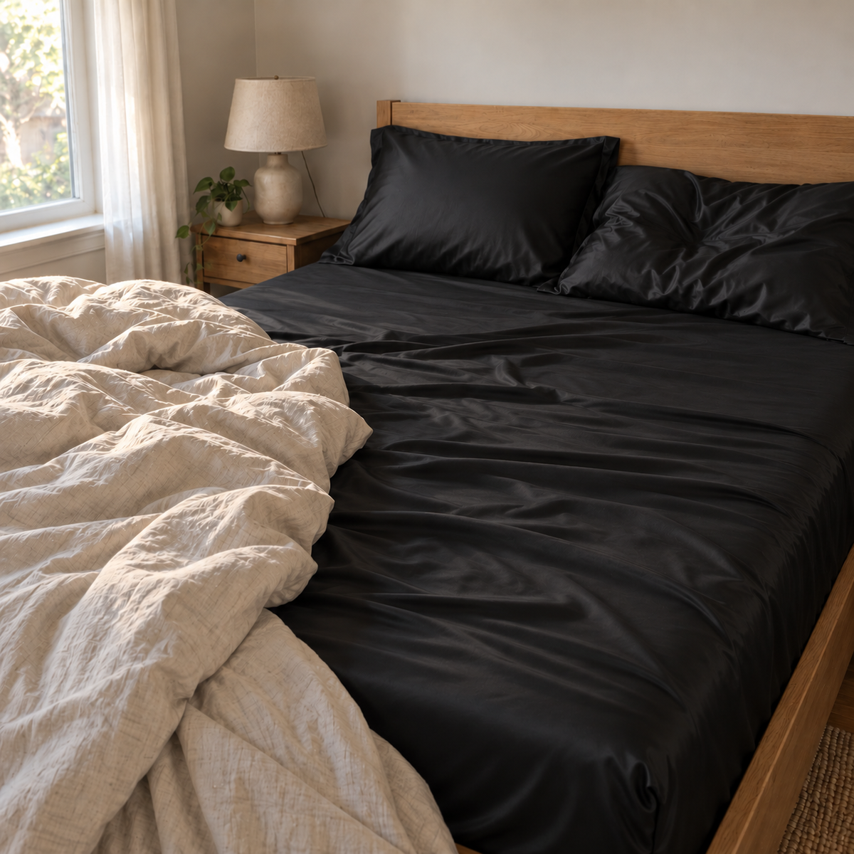 The Night Sheet: Waterproof Satin Fitted Sheet + 2 Pillowcases