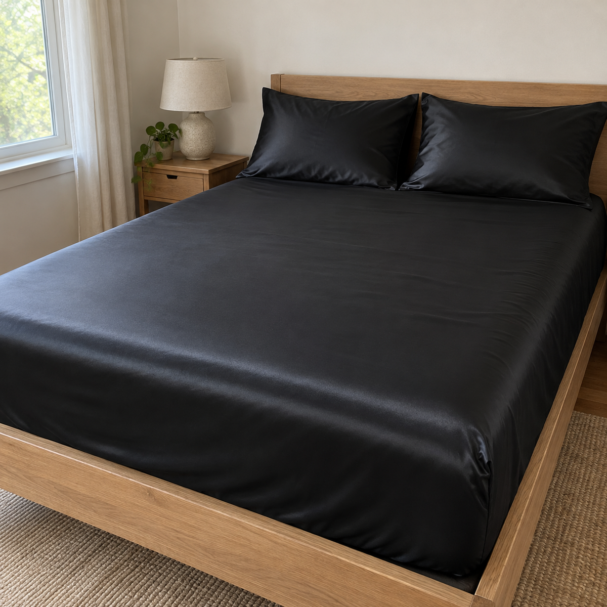The Night Sheet: Waterproof Satin Fitted Sheet + 2 Pillowcases