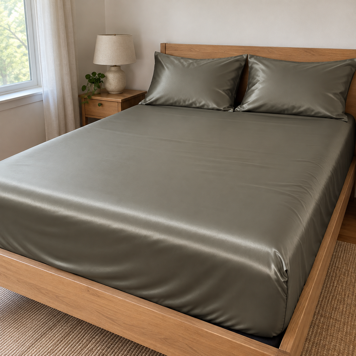 The Night Sheet: Waterproof Satin Fitted Sheet + 2 Pillowcases