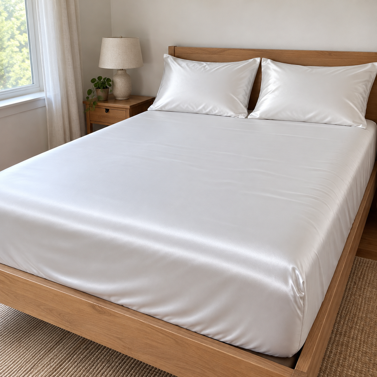 The Night Sheet: Waterproof Satin Fitted Sheet + 2 Pillowcases