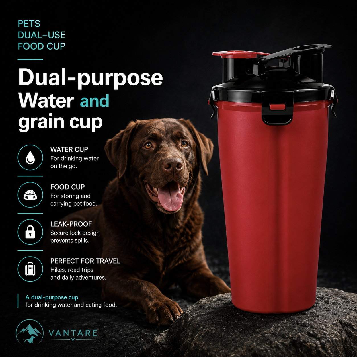 Vantare Foldable Pet Travel Bowl With Water Bottle